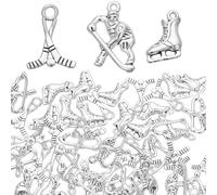 SUNNYCLUE 1 caja de 48 amuletos de Hockey A Granel Amuletos Deportivos de Plata Aleación Palo de Jugador Bolas de Hielo de Invierno Juego de Competición Amuletos Deportivos Antiguos para Hacer Joyas A