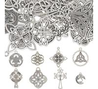 SUNNYCLUE 1 caja de 48 piezas de 8 estilos de Dijes de Nudo Celta Dijes de Nudo de la Trinidad A Granel Dijes de Conector de Estilo Antiguo de Plata Tibetana China de Aleación grandes para Hacer Joyas