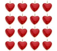 SUNNYCLUE 1 caja de 50 piezas de Abalorios de Corazón de San Valentín A Granel, Abalorio de Corazones Rojos Esmaltados para Siempre Amor, Bonito Abalorio de San Valentín En Forma de Corazón, Abalorio