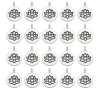 SUNNYCLUE 1 caja de 50 piezas de Dijes Redondos de Loto, Dijes de Flores de Plata A Granel, Mini Metal Tibetano Plano, Yoga, Planta Floral, Energía, Chakra, Dijes para Hacer Joyas, Dijes para Mujer, C