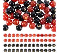 SUNNYCLUE 1 Caja de 52 Cuentas Redondas de Cornalina de 2 Colores, Ónix Negro, 8mm, Letras Redondas de la A A la Z, Ágata Roja, Piedra Natural, Espaciadores Sueltos para Pulseras, Pendientes, Collare