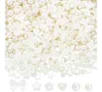 SUNNYCLUE 1 Caja de 520 Piezas de 6 Estilos de Cuentas de Lazo Blanco Cuentas de Perlas de Imitación A Granel Lindas Perlas Redondas de Plástico ABS Lazos Cuentas de Corazón de Estrella para Hacer