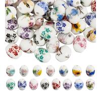 SUNNYCLUE 1 Caja de 60 Cuentas de Cerámica de 15mm (8 Estilos), con Diseño Floral de Flores, Espaciadores Sueltos de Cerámica Ovalados para Manualidades, Bisutería, Pulseras Y Collares para Adultos.