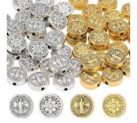 SUNNYCLUE 1 Caja de 60 Cuentas Espaciadoras Cruzadas para Rosario, Cuentas Cruzadas de 9.5mm, Redondas, de Doble Cara, con Centro de Medalla, Crucifijo Dorado Y Plateado, Espaciadores Sueltos para Ma