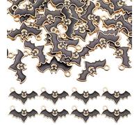 SUNNYCLUE 1 Caja de 60 Piezas de Abalorio de Murciélago Negro Esmaltado Abalorios de Murciélagos A Granel Surtido de Metal Halloween Noche Dorada Oscura Chupando Sangre Terror Flittermouse Animales En