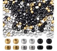 SUNNYCLUE 1 Caja de 600 Cuentas de Poni de 6 x 9mm, Cuentas Kandi de Plástico A Granel, Negras, Doradas Y Plateadas, Trenzas de Pelo Sueltas, Espaciadores de Barril de Poni de Cuervo para la Fabricac