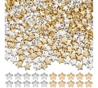 SUNNYCLUE 1 Caja de 600 Piezas de Cuentas de Estrella Plateadas Cuentas de Estrellas Doradas Espaciadores de Cuentas de Plástico CCB A Granel 6mm Mini Pony En Forma de Estrella de Cinco Puntas Cuenta