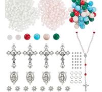 SUNNYCLUE 1 caja de 776 piezas, Kit de 4 juegos para Hacer Rosarios, Dijes para Crucifijo, Dijes para Candelabros, Eslabones de Piedra, Cuentas para Bisutería, Suministros para Collares, Pulseras Y Fe