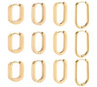 SUNNYCLUE 1 caja de 8 pares de Pendientes Huggie de 4 estilos, de Acero Inoxidable, Ovalados, Dorados, Gruesos, Modernos, Chapados En Oro Real de 18 quilates, Accesorios para Hacer Joyas, Pendientes H