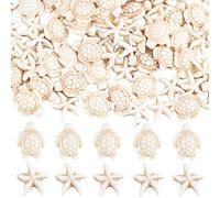 SUNNYCLUE 1 caja de 80+120 cuentas de Tortuga, Cuentas de Estrella de Mar Blancas, Cuentas de Tortugas Turquesas Sintéticas A Granel, Kit de Cuentas de Animales Marinos Y Marinos de Verano para Bisute