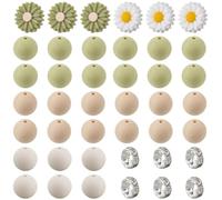 SUNNYCLUE 1 Caja de 86 Cuentas de Silicona con Forma de Margarita, Cuentas de Margaritas Blancas Y Verdes, Flores de Primavera de 15mm, Bolas Redondas de Metal, Espaciadores Sueltos para Hacer Joyas,