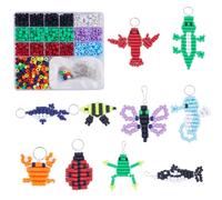 SUNNYCLUE 1 caja DIY 10 juegos de Cuentas de Animales Llavero Kit de 8 mm de Agujero Grande Cuentas de Pony Mascotas Formas de Animales Color Rojo Verde Gecko Lagarto Cuentas de Animales Llaveros de M