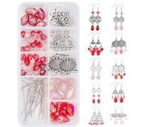 SUNNYCLUE 1 Caja DIY 10 Pares de Cuentas Rojas Candelabro Cuelga Aretes Kit para Hacer Nudo Plano Redondo Flor Árbol Copo de Nieve Corazón Componente Enlaces Lágrima
