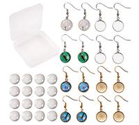 SUNNYCLUE 1 Caja DIY 20 Pares de aretes de cabujón Que Hacen el Kit de ajustes de Bisel de 40 Piezas,40 unids 12 mm cabujones de Vidrio,Pendientes Ganchos (Pendientes Colgantes),Oro Plata