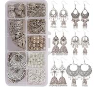 SUNNYCLUE 1 Caja DIY 6 Pares Retro Vintage Brocade Mexico Gypsy Pendientes Lotus Hook Dangle Indian Jhumka Jhumki Kit de joyería para niñas y Mujeres Introducción Se Incluye