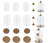 SUNNYCLUE 10 dijes para botellas de vidrio, mini vasos, transparentes, de bronce antiguo, clase Cloche, terrario, exhibición, campana, frasco, botella, estuche, para hacer joyas, abalorios, collares,