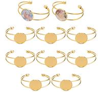 SUNNYCLUE 10 pieza 25 mm Cabochon Bisel Bandeja Brazalete En Blanco Brazalete Redondo Ajustable Brazaletes En Blanco Brazaletes para la Fabricación de Joyas Pulseras de Latón A Granel En Artesan