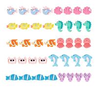 SUNNYCLUE 100 unidades, 10 estilos, cabujones de animales de resina de océano, concha, cabujón, cabujón, resina de cabujón, cuentas planas de verano, hawaii, limo para adornos, espalda plana, álbum de recortes, suministro Deco