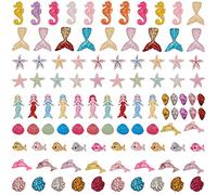 SUNNYCLUE 100PCS 10 Estilos Summer Sea Theme Resina Flatback Cabochons Mermaid Starfish Shell Dolphin Whale Sea Horse Slime Beads Charms para DIY Phone Decor Scrapbooks Adornos Adornos para el Pelo