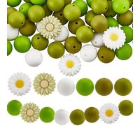 SUNNYCLUE 104 pieza de 6 estilos de Cuentas de Silicona con Forma de Flor Cuentas Focales de Margaritas Flores de Goma Suave Verdes Y Blancas Espaciador Suelto Redondo Abalorio para Bolígrafo para Hac