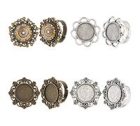 SUNNYCLUE 16 piezas de 4 estilos anillo de dedo en blanco ajustable anillos base vintage flor anillo base plana cabujón configuración anillo antiguo plata bronce adulto mujeres DIY artesanía, Hierro