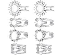 SUNNYCLUE 16 unidades de Biseles para Anillos Anillos Ajustables Sin Marco | Cabujones Redondos Y Ovalados de Acero Inoxidable Plateado Bandeja Base Componentes Anillos Abiertos para Dedos para la Fabri