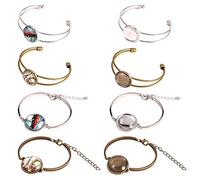 SUNNYCLUE 16pcs 4 Style Cabochon Bezel Tray Blank Cuff Bangles Bracelet Making Kit con 8pcs 20mm Round Clear Transparent Transparente Cabochon Glass Dome para Hombres Y Mujeres