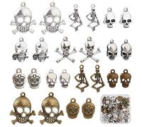 SUNNYCLUE 1caja 48uds 12 estilo Halloween Encantos Calavera Encantos A Granel Esqueleto Encantos para la Fabricación de Joyas Estilo Tibetano Aleación Estilo Pirata Cráneo Hueso Pendiente Pulsera Arte