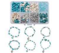 SUNNYCLUE 1caja Diy 6piezas Verano Océano Tema Turquesa Cuentas Pulseras Concha Encantos Pulsera Hacer Kit Tortuga Cuentas para Joyería Hacer Aleación Estrella de Mar Sandalia Cuentas Collar Tobillera