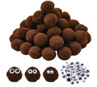 SUNNYCLUE 200 pompón de 25mm Y 1 pulgadas para Manualidades, Bolas de Pompones de Poliéster Marrón Coco, para Invierno, con Ojos Móviles, para Mujeres Y Adultos, para Decorar Llaveros de Fiestas Navid