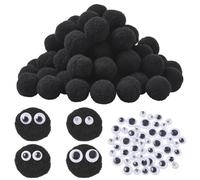 SUNNYCLUE 200pcs Christmas 25mm 1 pulgada Pom Pom Bolas de Pompom Bolas de Pompom Negro Poliéster Gran Puff Fuzzy Redonda grandess Decoraciones de Pompoms suaves con ojos de muebles para las mujeres