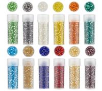 SUNNYCLUE 24 Botella de 120g de Cuentas de Vidrio de 3mm, 8/0 Cuentas Redondas, Kit Pequeño, Lindo, Verde, Rojo, Cristal Mixto, Transparente, Poni, Espaciador de Amistad para Hacer Joyas, Manualidade