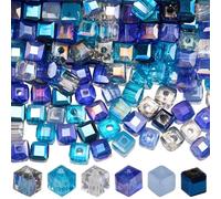 SUNNYCLUE 300 Pieza de 6 Estilos de Cuentas de Cubo de Vidrio Facetadas, Cuentas de Cristal Facetadas de Colores, Galvanizadas, Pequeñas Cuentas Cuadradas de 4mm, Espaciadores Sueltos Y Lisos para Ma