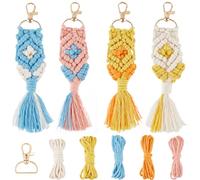SUNNYCLUE 4 Juego de Kit para Hacer Llaveros Kit de Llaveros de Macramé Bohemio Kit de Llavero con Borlas de Algodón Tejido Instrucciones Incluidas Kits de Macramé para Principiantes Bolsos para