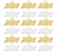 SUNNYCLUE 40 Pieza de 2026 borlas Doradas con Números Y Letras de Metal Plateado para Graduación, Gorros, Sombreros, Decoración, Colgante para Hacer Joyas, Manualidades, Collares, Pulseras, Llaveros,