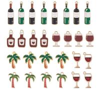 SUNNYCLUE 42 Uds. 7 estilos de Colgantes de Botellas de Vino, Colgante de Palmera A Granel, Esmalte de Árbol de Coco, Palmeras Tropicales de Estilo Hawaiano, Bonitos Colgantes de Aleación Esmaltados p