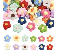 SUNNYCLUE 48 parche de Flores de Ganchillo de 12 colores para Coser, Apliques de Flores de Punto Abullonado, Adornos de Pétalos Florales para el Cabello, Ropa, Mochilas, Bolsos, Decoración de Bodas, Á