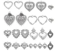 SUNNYCLUE 48 Piezas Dijes de Corazón Sagrado - Estilo Tibetano Antiguos de Plata - para Día de San Valentín, Amor Hueco y Vacaciones de Pascua