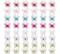 SUNNYCLUE 48pcs 8 Colores 3D Mariposa Pegatinas Tela Mariposa con Cristal Rhinestone para Cabello Sombrero Vestido Libros de Recuerdos Adornos Pared Hogar Artesanía Decoración Boda Fiesta Joyería