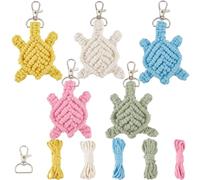 SUNNYCLUE 5 Juego de Kit de Llavero de Macramé Kit para Hacer Llaveros de Tortuga Marina Instrucciones Incluidas Kit de Llavero con Temática del Océano con Borlas Kits de Macramé para Principiante