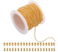 SUNNYCLUE 50 Cadena de Cuentas de Bola de Oro de 33 pies/10 m 1.5mm Rollo A Granel de Metal Latón Extensión de Llave Dorada Conectores A Juego con Cierres de Bola Cadenas de Cuentas para Hacer Joyas