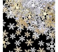 SUNNYCLUE 6 bolsa de 3 tamaños de Copos de Nieve, Confeti de Nieve con Purpurina de Plástico, Confeti de Nieve de Invierno, Mini Confeti Dorado Y Plateado para Navidad, Bodas, Cumpleaños, Celebracione