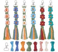SUNNYCLUE 6 juego de Kits para Hacer Llaveros Kit de Llavero de Macramé Llavero de Flor de Margarita con Instrucciones Llaveros con Borlas Bohemias Kits de Flores de Macramé para Principiantes Adultos