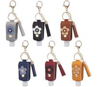 SUNNYCLUE 6 llavero de Botella de Desinfectante de Manos de 6 colores, Portabotellas de Viaje, Llavero con Diseño de Flor Pequeña de Colores, 30 ml, Vacío, de Piel Sintética, para Artículos de Tocador