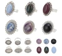 SUNNYCLUE 6 piezas de anillos de piedra natural estilo vintage ajustables energía curativa retro plana de piedras preciosas