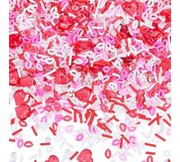 SUNNYCLUE 60g de Chispas de Arcilla Polimérica para el Día de San Valentín Rodajas de Perlas Rojas A Granel Corazón Labios Caramelos Falsos Decoración de Azúcar Chispas para Manualidades Arte de Uñas