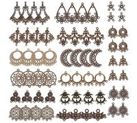 SUNNYCLUE 64pcs 16 Estilos Tibetan Earring Chandelier Connector Charms Findings Loops Kit de Fabricación de Joyas para Aretes Drop and Charm Pendant In Storage Box, Bronce Antiguo