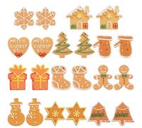 SUNNYCLUE 66 piezas de 11 estilos de cabujones de Navidad de resina para festividades, varios a granel, parte trasera plana, copo de nieve, muñeco de nieve, calcetines de árbol de jengibre, galletas