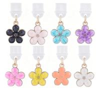 SUNNYCLUE 8 dijes de tapón antipolvo con forma de flor, USB C, a granel, bonito esmalte morado, blanco, amarillo, flor de cerezo, colgante floral de primavera para teléfono, auriculares, teléfono