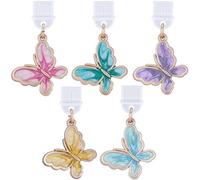 SUNNYCLUE Abalorio de mariposa de 5 colores para puerto de carga USB, amarillo y morado, bonito dije de mariposa de metal esmaltado para teléfono, auriculares, teléfono celular, protector de lector